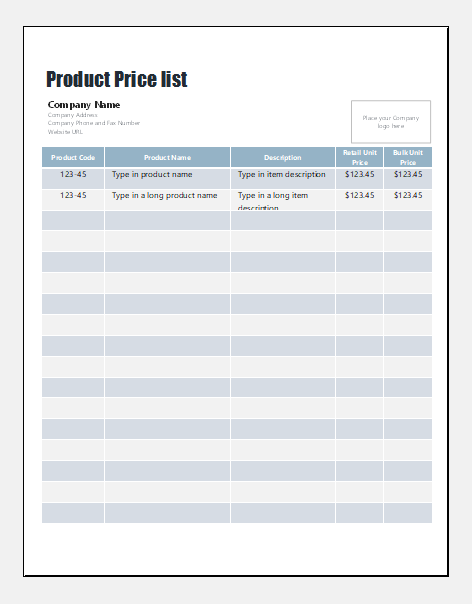 MS Excel Product Price List Templates Microsoft Excel Templates