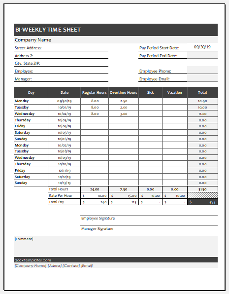 Biweekly Timesheet Worksheet ﻿
