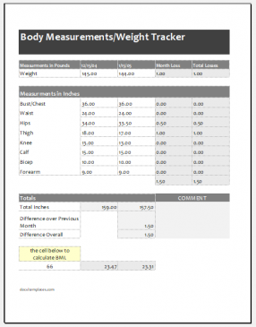 Body Measurements and Weight Tracker