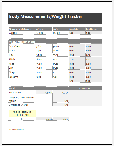 body measurement and weight tracker