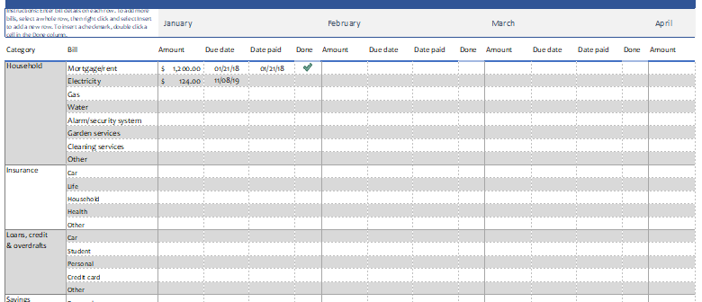 Bill payment schedule template