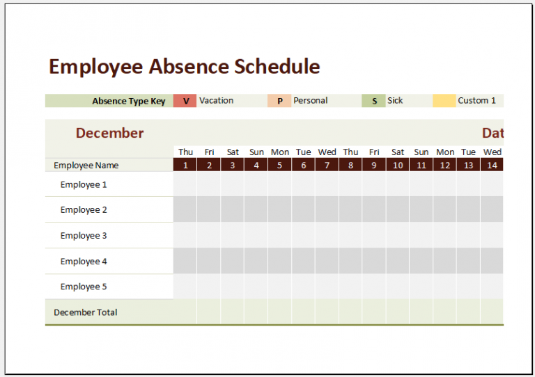 How To Create Employee Absence Schedule In Excel