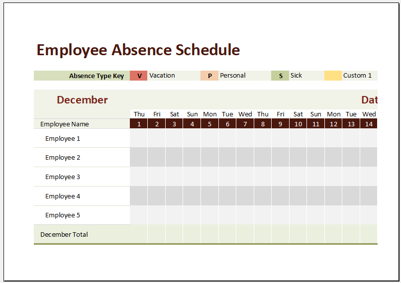 Employee absence schedule