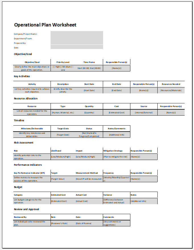 Operational Plan Worksheet