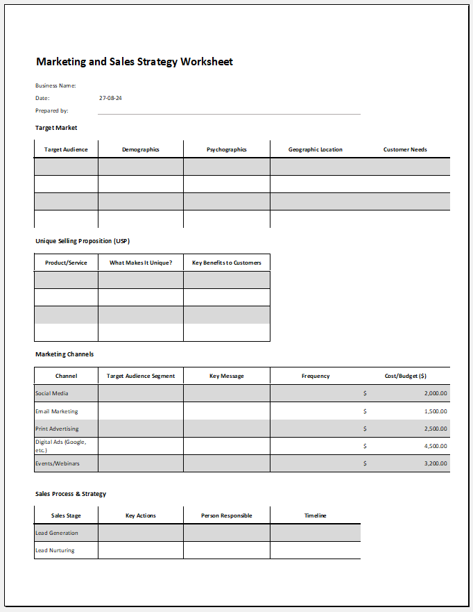 Marketing and sales strategy worksheet