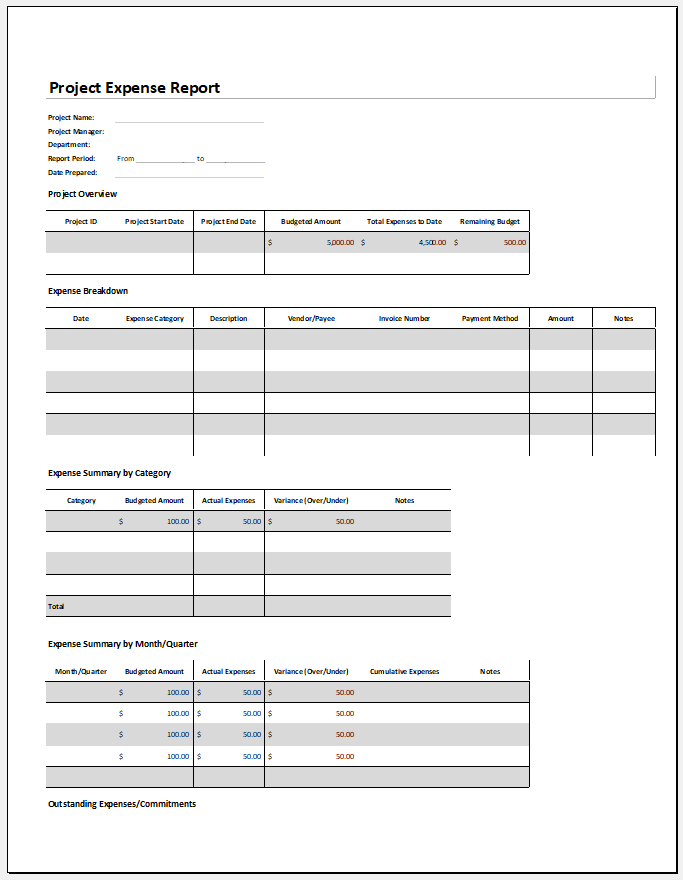 Project Expense Report Template