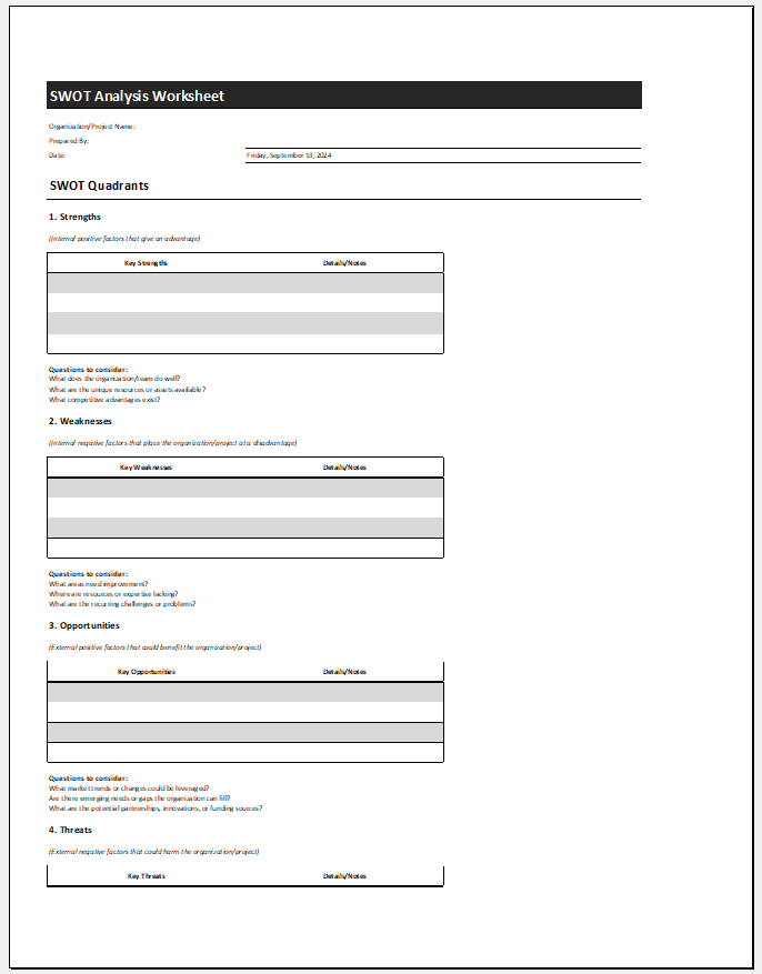 SWOT analysis worksheet